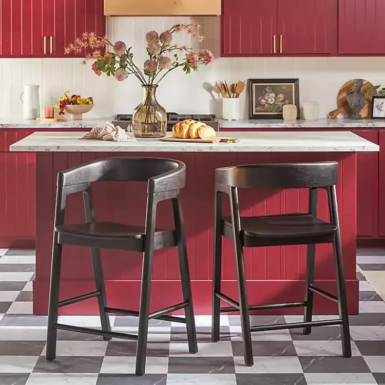 Bar Stools & Counter Height Stools-Kirklands Home Wood Rounded Modern Counter Stool Black