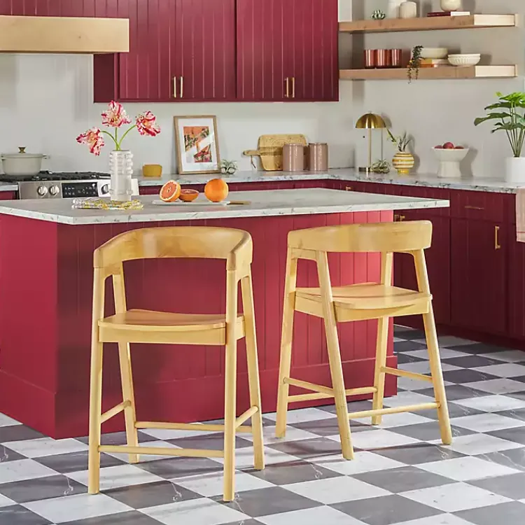 Bar Stools & Counter Height Stools-Kirklands Home Natural Wood Rounded Modern Counter Stool Tan