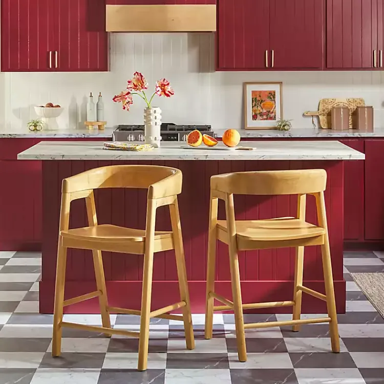 Bar Stools & Counter Height Stools-Kirklands Home Natural Wood Rounded Modern Counter Stool Tan