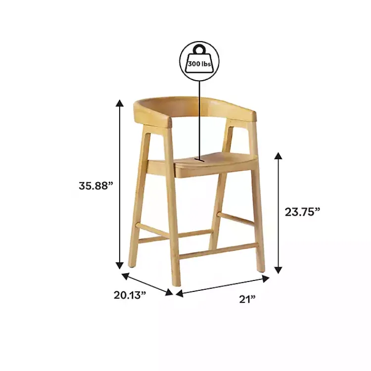 Bar Stools & Counter Height Stools-Kirklands Home Natural Wood Rounded Modern Counter Stool Tan