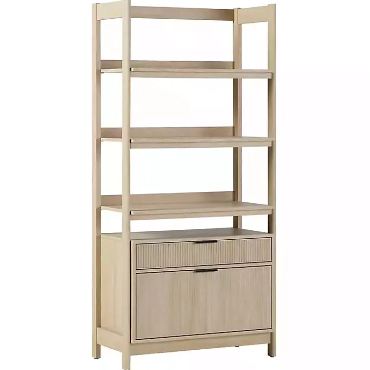 Bookshelves-Kirklands Home Coastal Oak 2-Drawer Modern Wood Bookcase Tan