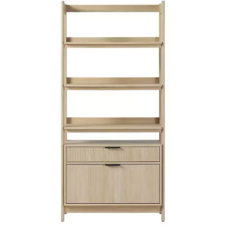 Bookshelves-Kirklands Home Coastal Oak 2-Drawer Modern Wood Bookcase Tan