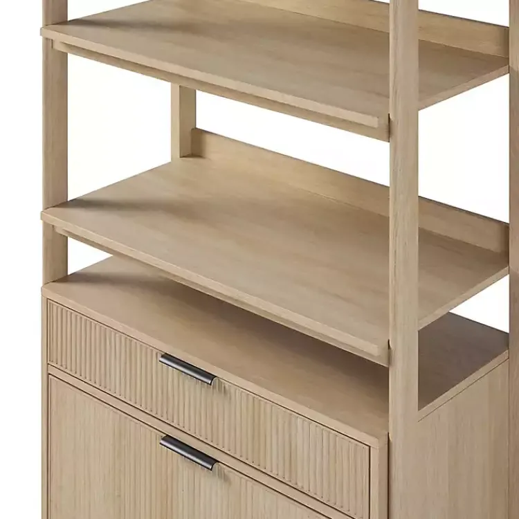 Bookshelves-Kirklands Home Coastal Oak 2-Drawer Modern Wood Bookcase Tan