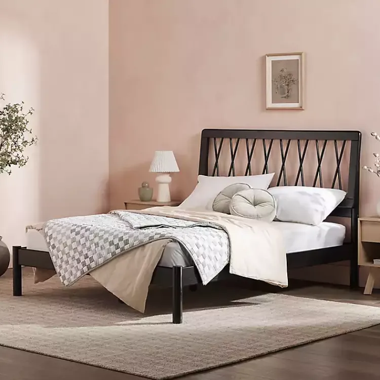Beds & Headboards-Kirklands Home Wood Spindle Headboard Full Bed Black