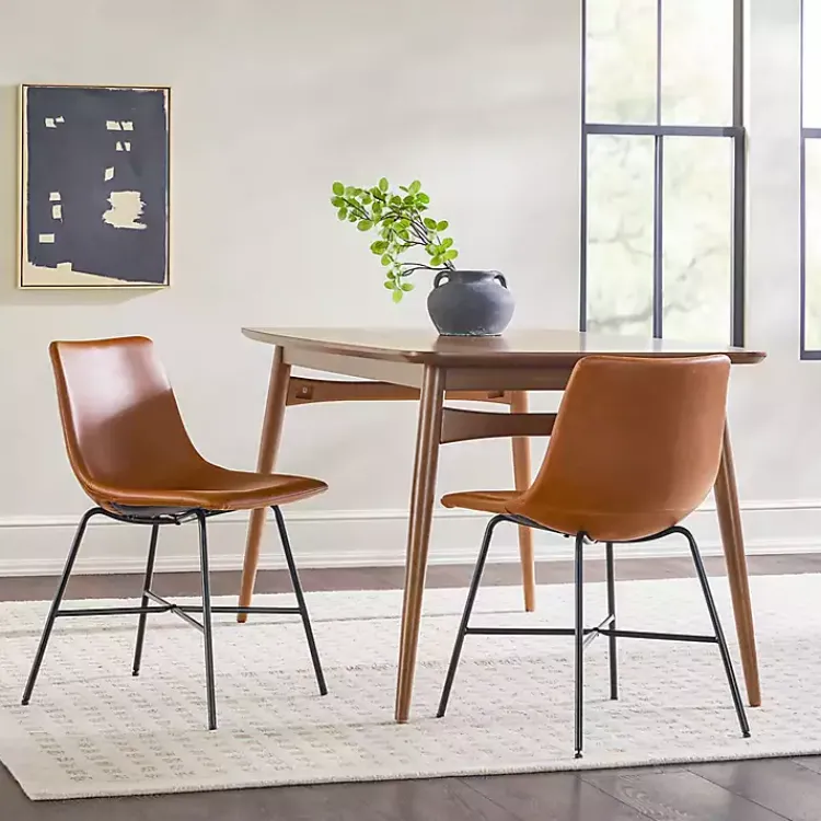 Dining Chairs-Kirklands Home Whiskey Faux Leather Scoop Dining Chairs, Set of 2 Brown