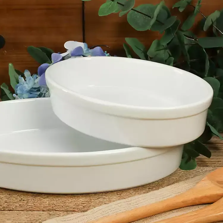 Bakeware & Cookware-Kirklands Home Ceramic Oval Bakers, Set of 2 White