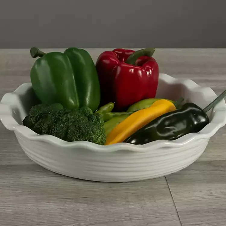 Bakeware & Cookware-Kirklands Home Ceramic Scalloped Pie Dish White