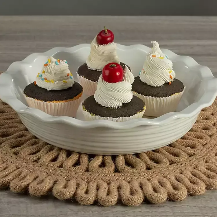 Bakeware & Cookware-Kirklands Home Ceramic Scalloped Pie Dish White