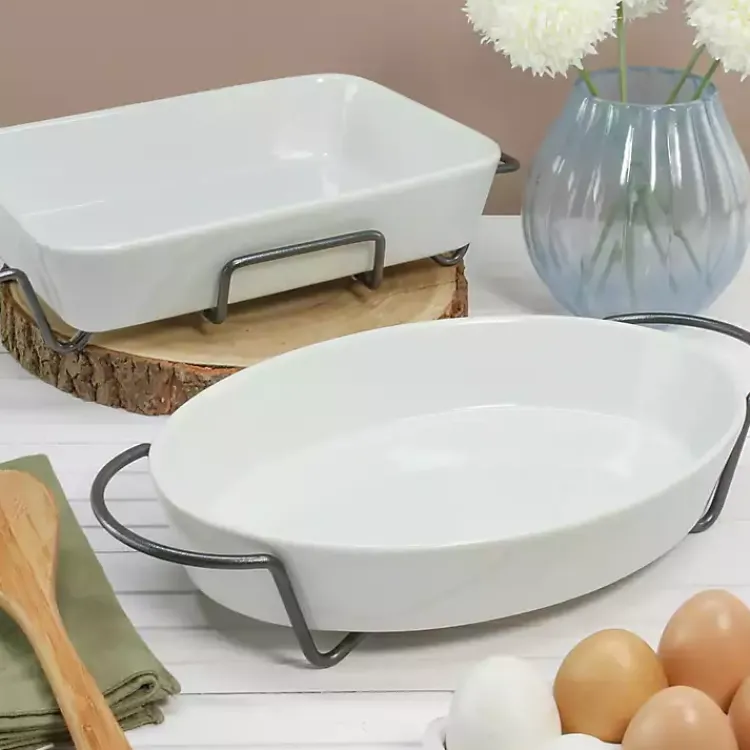 Bakeware & Cookware-Kirklands Home Ceramic 2-pc. Baker Set with Racks White