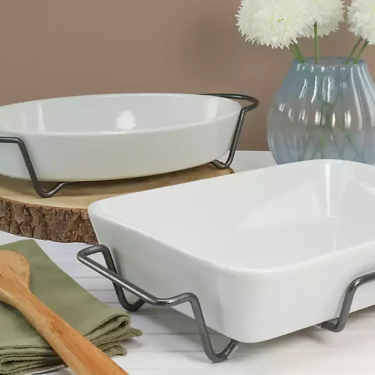 Bakeware & Cookware-Kirklands Home Ceramic 2-pc. Baker Set with Racks White