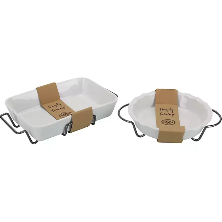 Bakeware & Cookware-Kirklands Home Ceramic Baker and Pie Dish Set with Racks White