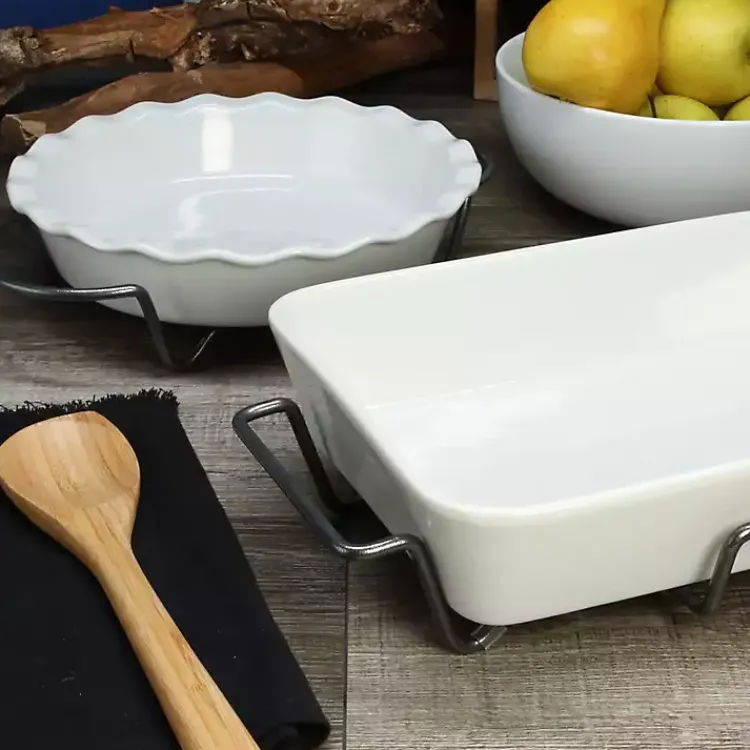 Bakeware & Cookware-Kirklands Home Ceramic Baker and Pie Dish Set with Racks White