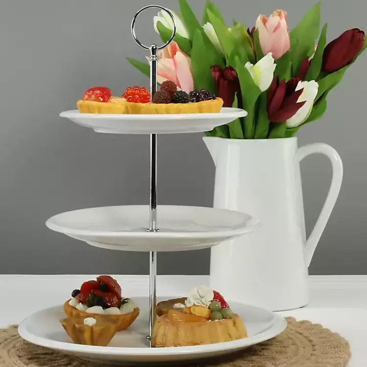 Serving & Entertaining-Kirklands Home Ceramic 3-Tier Serving Stand White