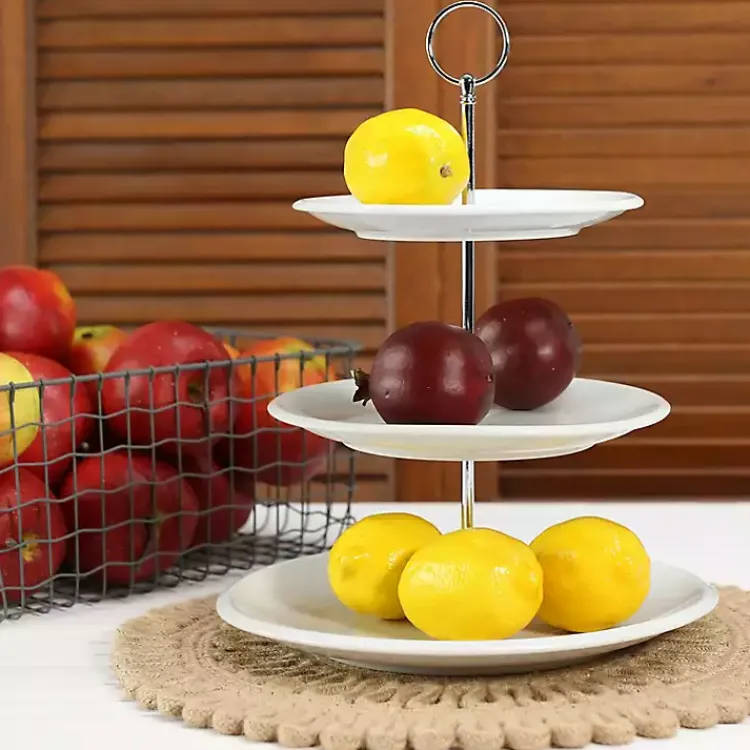 Serving & Entertaining-Kirklands Home Ceramic 3-Tier Serving Stand White