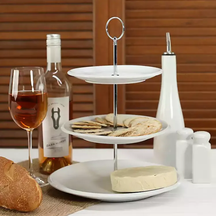 Serving & Entertaining-Kirklands Home Ceramic 3-Tier Serving Stand White