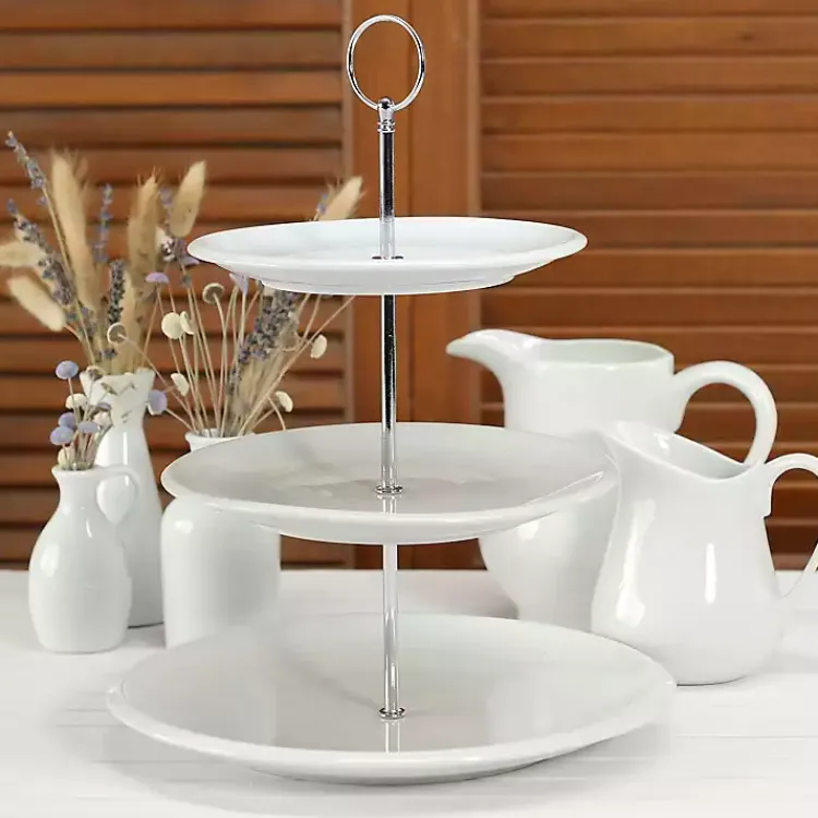 Serving & Entertaining-Kirklands Home Ceramic 3-Tier Serving Stand White