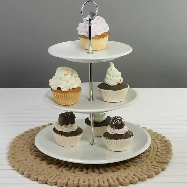 Serving & Entertaining-Kirklands Home Ceramic 3-Tier Serving Stand White