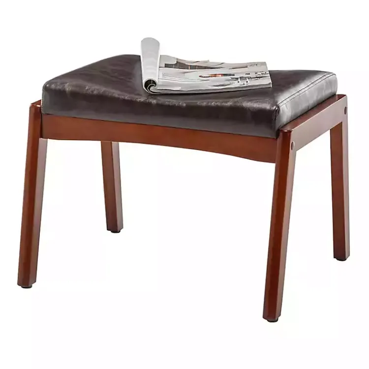Benches & Ottomans-Kirklands Home Faux Leather Natasha Ottoman Stool Brown