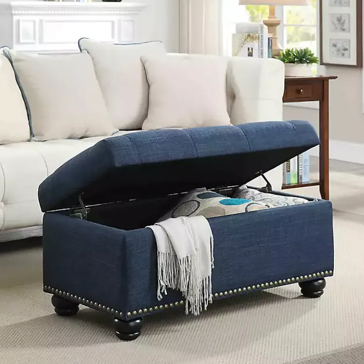 Benches & Ottomans-Kirklands Home Navy Tufted Jess Storage Ottoman Bench Blue
