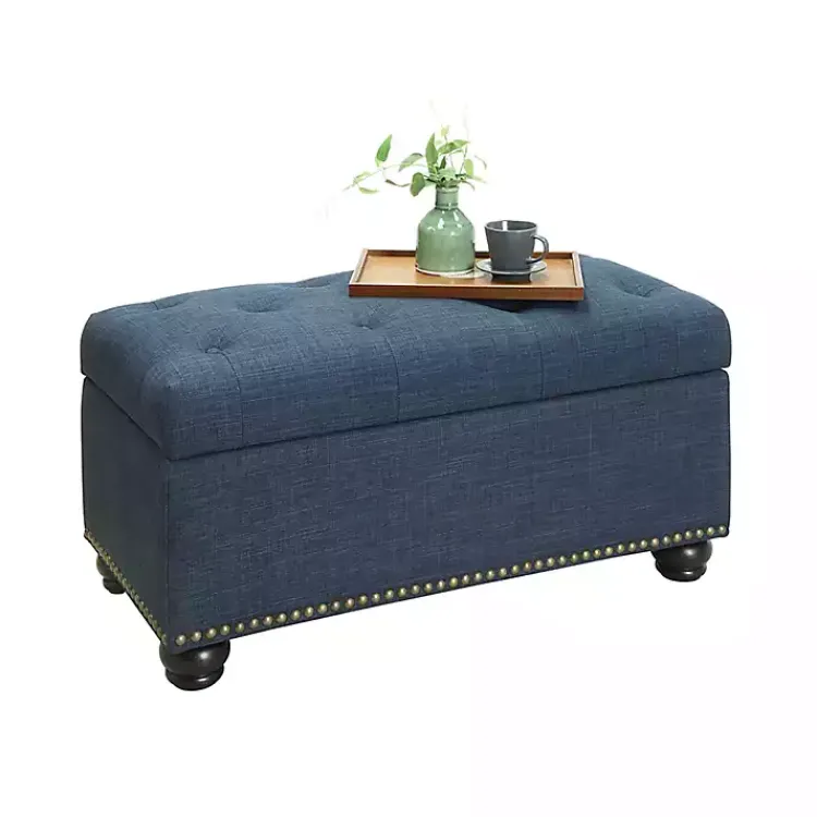 Benches & Ottomans-Kirklands Home Navy Tufted Jess Storage Ottoman Bench Blue