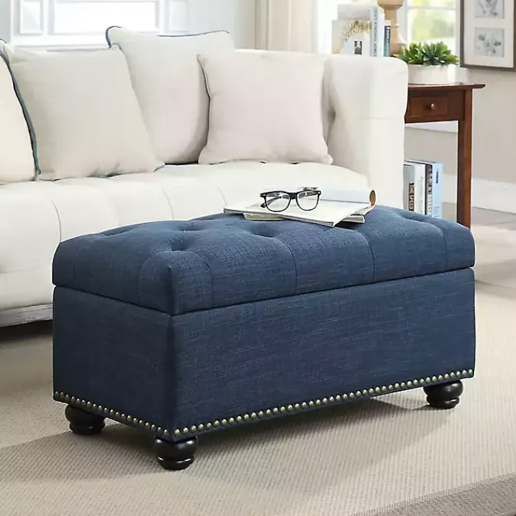 Benches & Ottomans-Kirklands Home Navy Tufted Jess Storage Ottoman Bench Blue