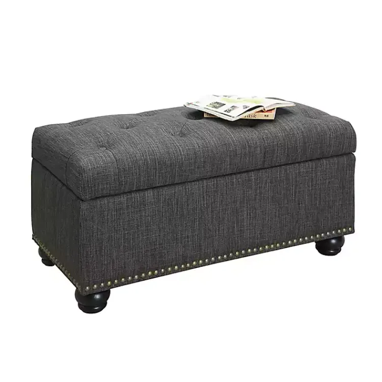Benches & Ottomans-Kirklands Home Tufted Jess Storage Ottoman Bench Gray