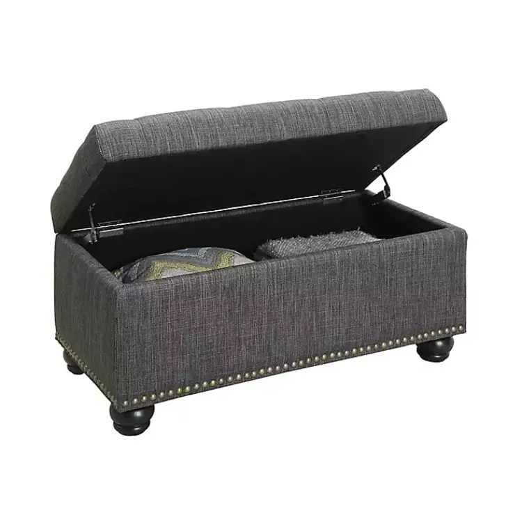 Benches & Ottomans-Kirklands Home Tufted Jess Storage Ottoman Bench Gray