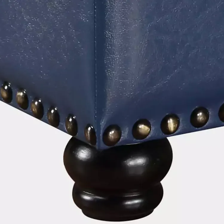 Benches & Ottomans-Kirklands Home Navy Faux Leather Jessy Storage Ottoman Blue