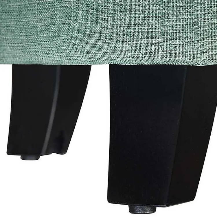 Benches & Ottomans-Kirklands Home Teal Upholstered Eliza Round Storage Ottoman Blue