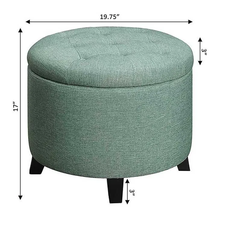 Benches & Ottomans-Kirklands Home Teal Upholstered Eliza Round Storage Ottoman Blue
