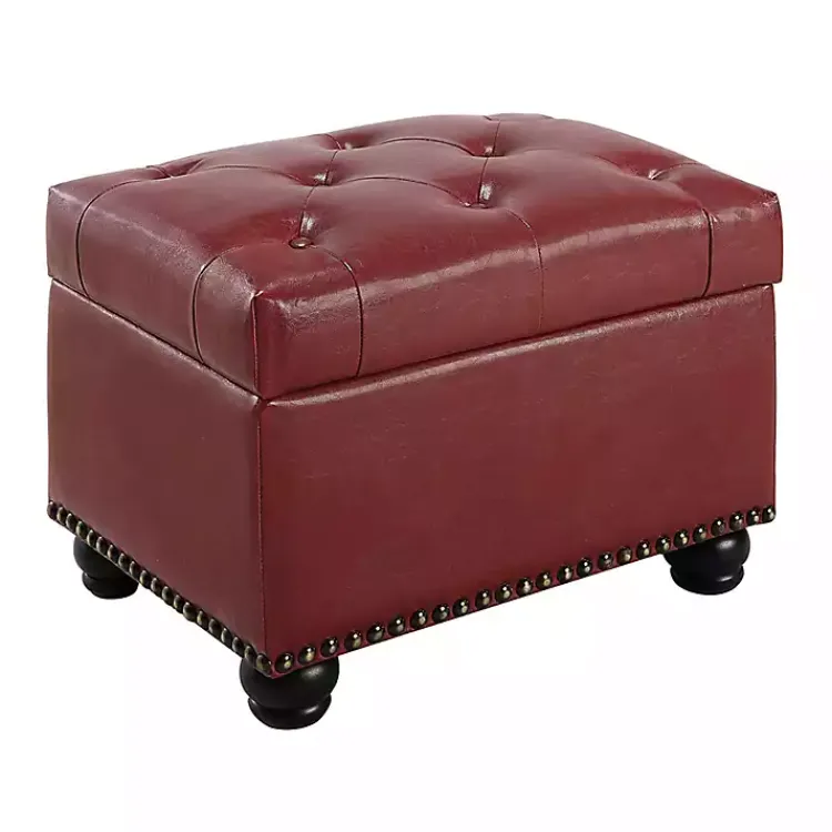 Benches & Ottomans-Kirklands Home Faux Leather Jessy Storage Ottoman Red