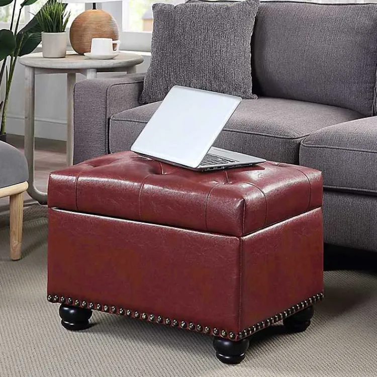 Benches & Ottomans-Kirklands Home Faux Leather Jessy Storage Ottoman Red