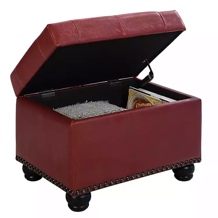Benches & Ottomans-Kirklands Home Faux Leather Jessy Storage Ottoman Red