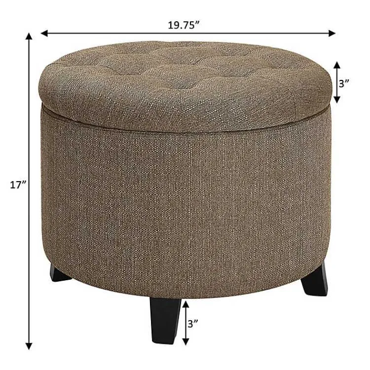 Benches & Ottomans-Kirklands Home Upholstered Eliza Round Storage Ottoman Tan