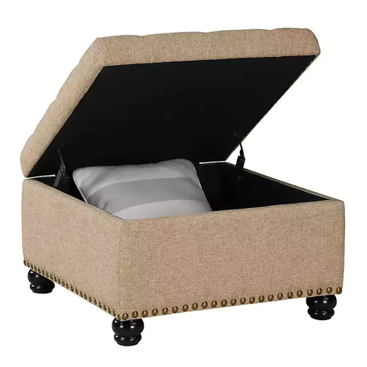 Benches & Ottomans-Kirklands Home Upholstered Ava Coffee Table Ottoman Tan