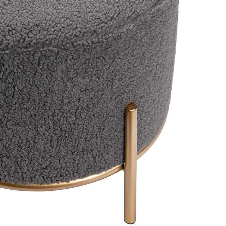 Benches & Ottomans-Kirklands Home Sherpa Upholstered Round Ottoman Gray