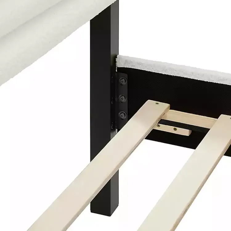 Beds & Headboards-Kirklands Home White Boucle Upholstered Black Canopy Queen Bed