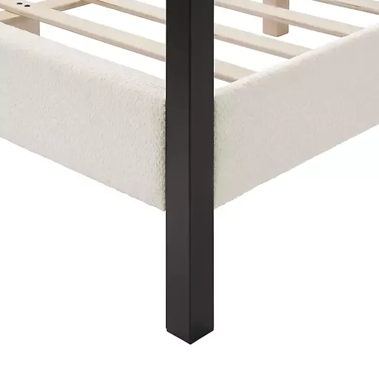 Beds & Headboards-Kirklands Home White Boucle Upholstered Black Canopy Queen Bed
