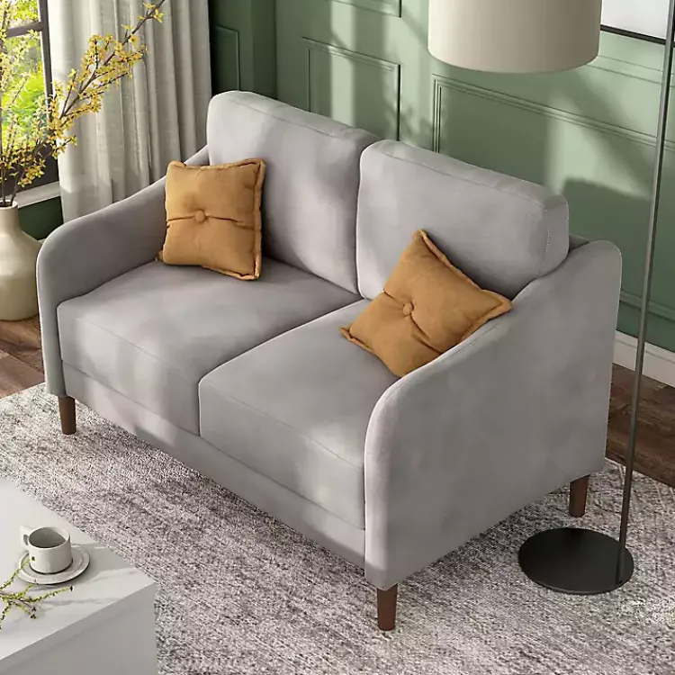 Sofas & Loveseats-Kirklands Home Velvet Upholstered Modern Loveseat Gray