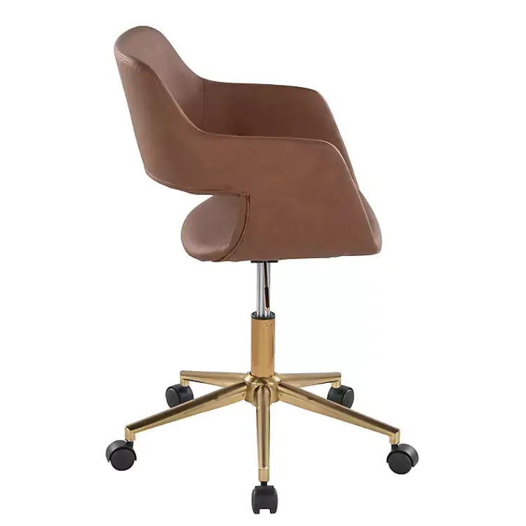 Office Furniture-Kirklands Home Faux Leather & Gold Marshall Office Chair Brown