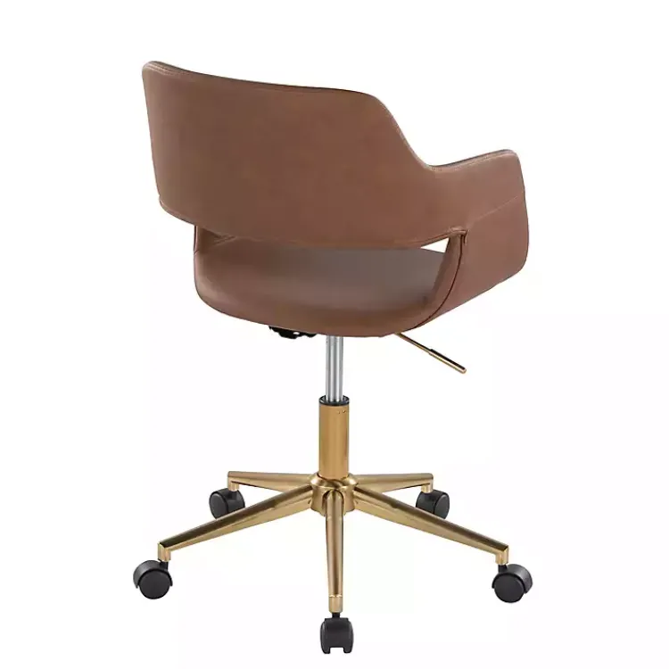Office Furniture-Kirklands Home Faux Leather & Gold Marshall Office Chair Brown