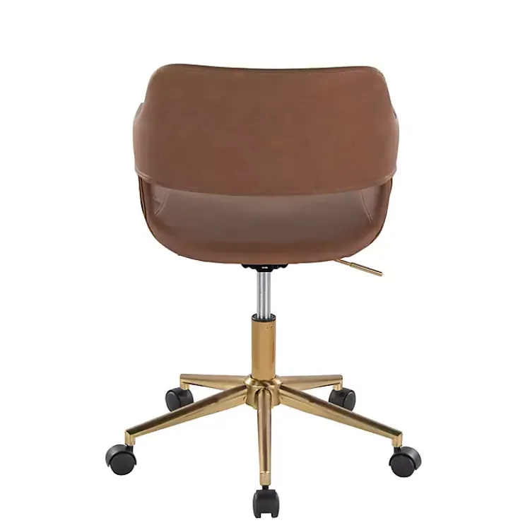 Office Furniture-Kirklands Home Faux Leather & Gold Marshall Office Chair Brown