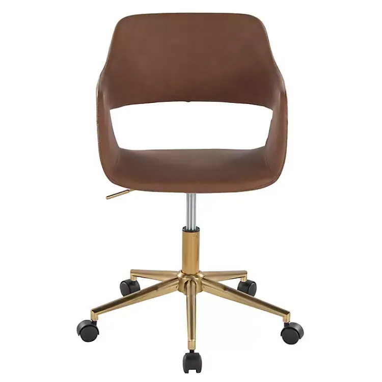 Office Furniture-Kirklands Home Faux Leather & Gold Marshall Office Chair Brown