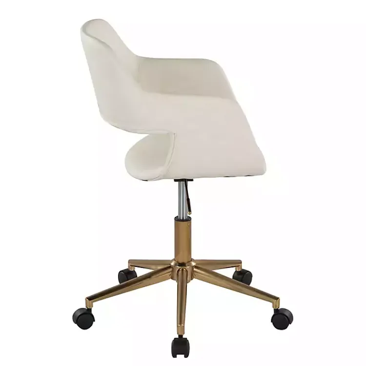 Office Furniture-Kirklands Home Cream Faux Leather & Gold Marshall Office Chair White