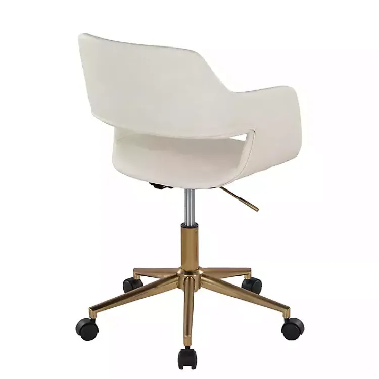 Office Furniture-Kirklands Home Cream Faux Leather & Gold Marshall Office Chair White