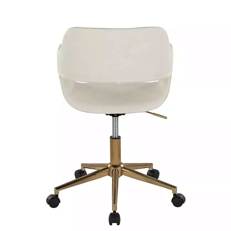 Office Furniture-Kirklands Home Cream Faux Leather & Gold Marshall Office Chair White