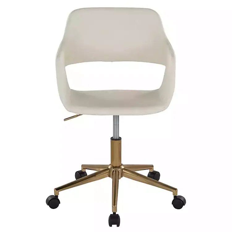 Office Furniture-Kirklands Home Cream Faux Leather & Gold Marshall Office Chair White