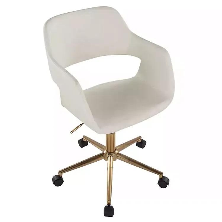 Office Furniture-Kirklands Home Cream Faux Leather & Gold Marshall Office Chair White