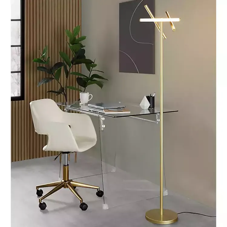 Office Furniture-Kirklands Home Cream Faux Leather & Gold Marshall Office Chair White