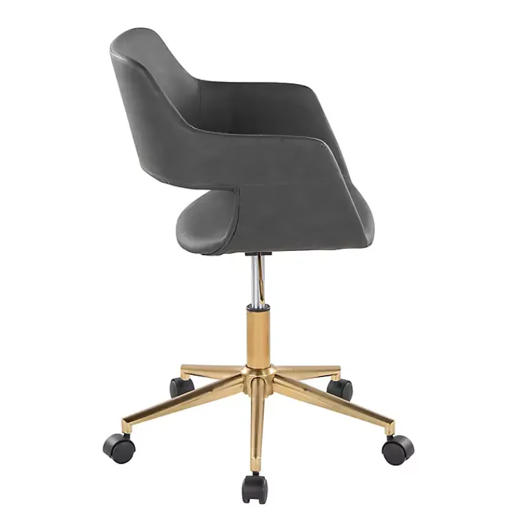 Office Furniture-Kirklands Home Faux Leather & Gold Marshall Office Chair Gray